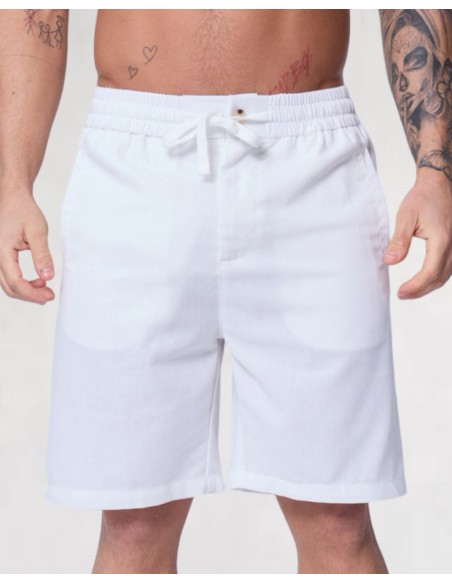 Short en lin à lacets blanc