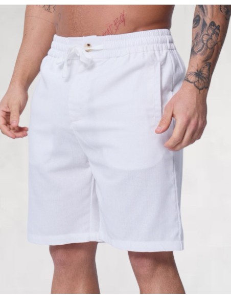 Short en lin à lacets blanc