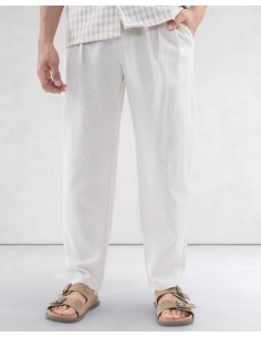 Pantalon tailleur en lin beige