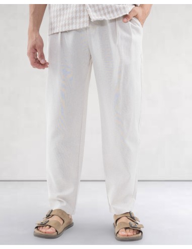 Pantalon tailleur coton lin beige