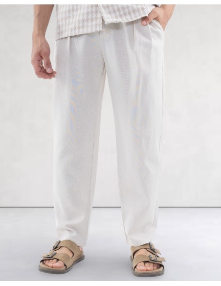 Pantalon tailleur coton lin beige