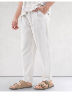 Pantalon tailleur en lin beige 2