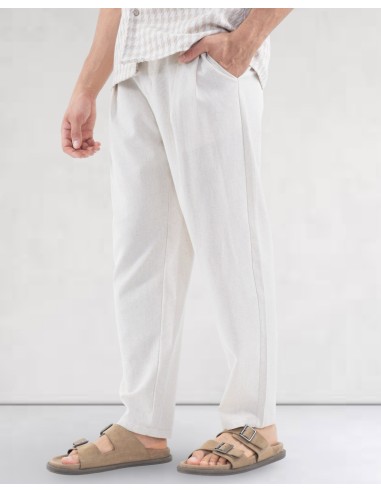 Pantalon tailleur coton lin beige