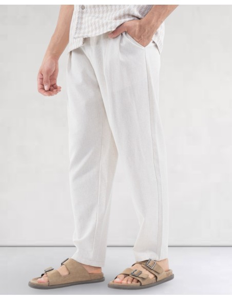 Pantalon tailleur coton lin beige