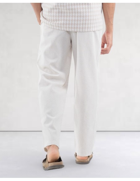 Pantalon tailleur coton lin beige