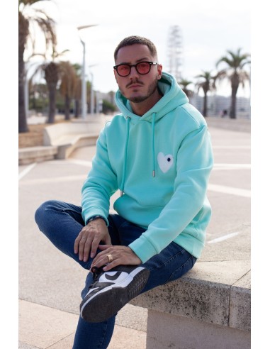 Hoodie Coeur Vert Eau Blanc