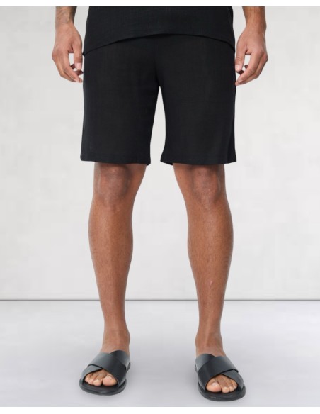 short en lin coton noir