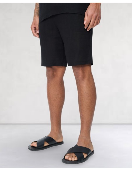short en lin coton noir