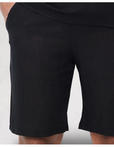 short en lin coton noir