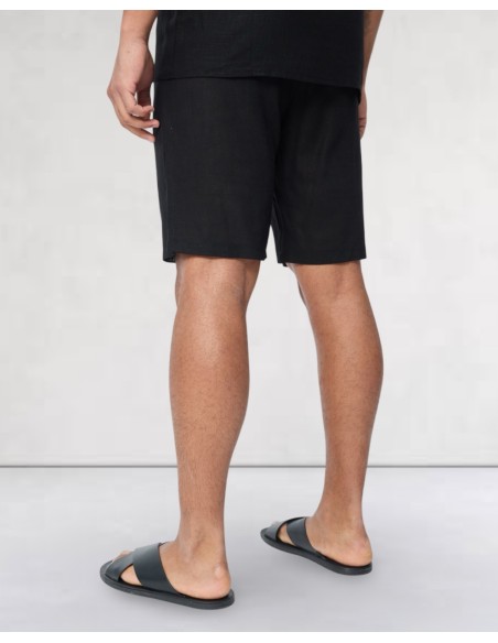 short en lin coton noir