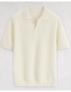 Polo en maille fine rayé blanc
