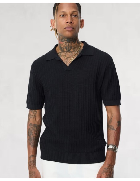 Polo en maille fine rayé noir