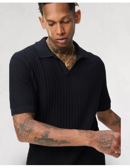 Polo en maille fine rayé noir