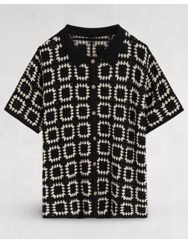 Chemisette noire en grosse maille "square"