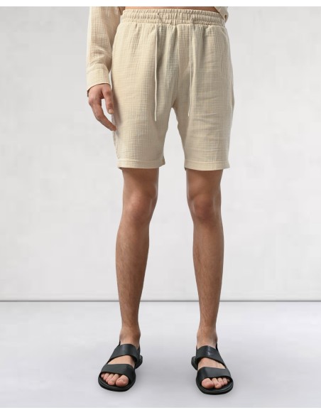 Short en gaz de coton beige