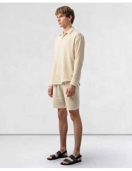 Short en gaz de coton beige