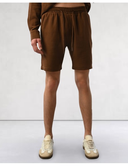 Short en gaz de coton marron