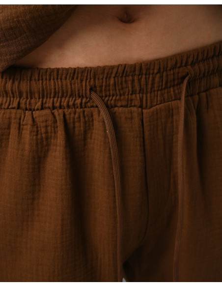 Short en gaz de coton marron