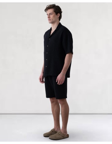 Short en gaz de coton fleuri noir Short en gaz de coton fleuri noir