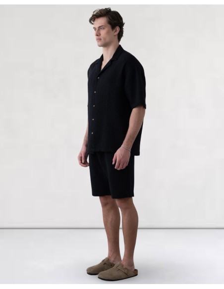 Short en gaz de coton fleuri noir