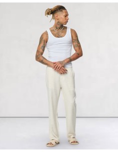 Pantalon uni beige en toile