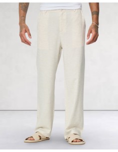 Pantalon uni beige en toile 2