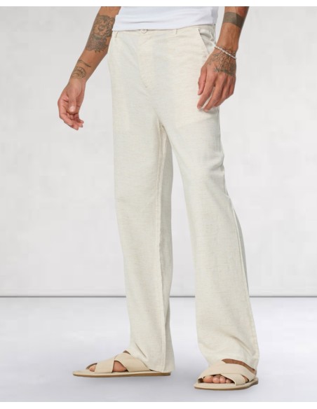 Pantalon uni beige en toile