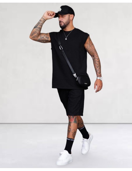 Short en lin à lacets noir