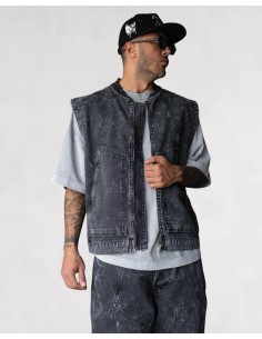 Veste sans manche Denim Streetwear Gris foncé