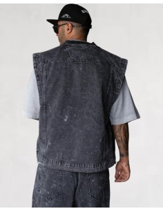 Veste sans manche Denim Streetwear Gris foncé 2