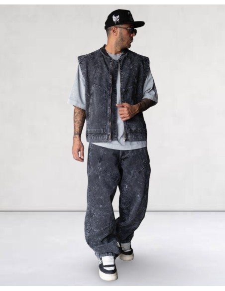 Veste sans manche Denim Streetwear Gris foncé