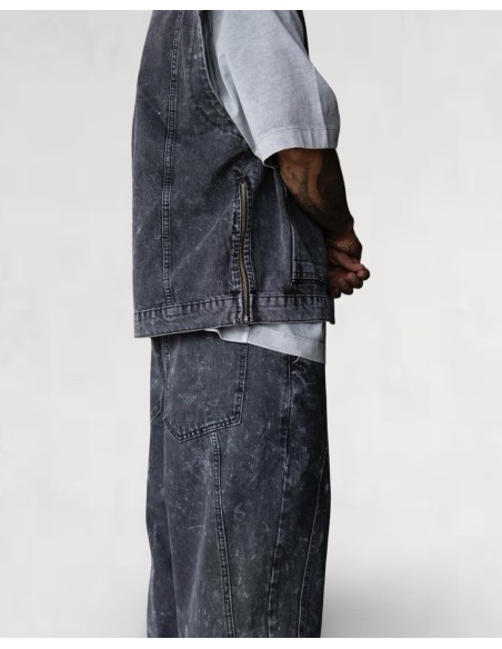 Veste sans manche Denim Streetwear Gris foncé