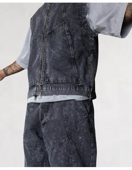 Veste sans manche Denim Streetwear Gris foncé