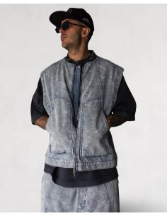 Veste sans manche Denim Streetwear Bleu