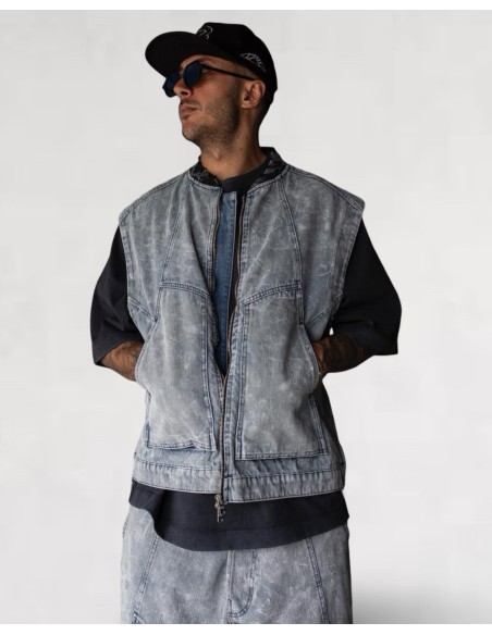 Veste sans manche Denim Streetwear Bleu