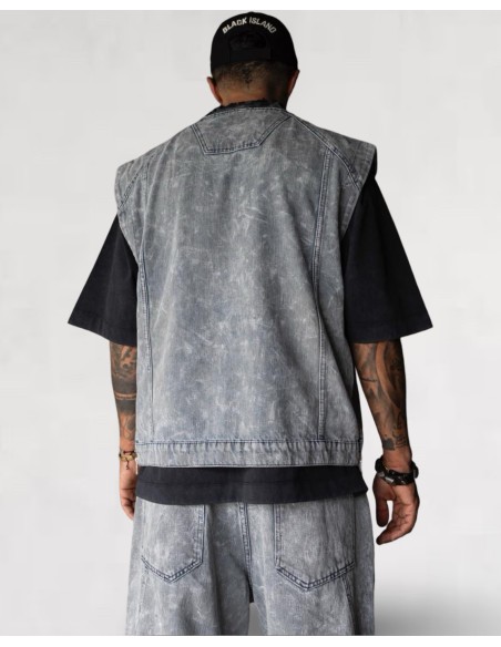 Veste sans manche Denim Streetwear Bleu