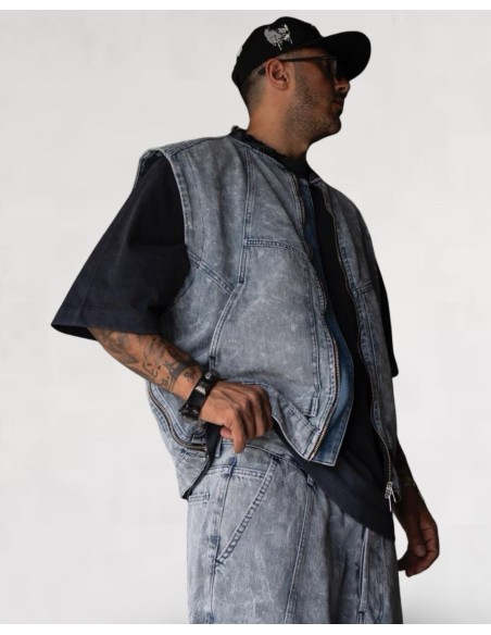 Veste sans manche Denim Streetwear Bleu