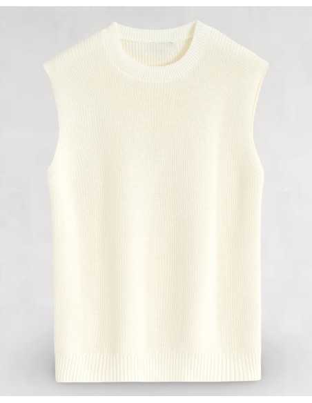 Pull en maille sans manche écru