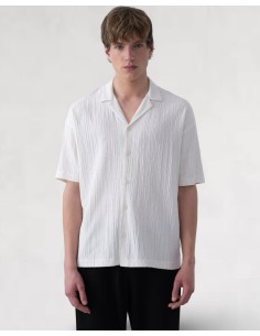 Chemise fine en toile rayée beige