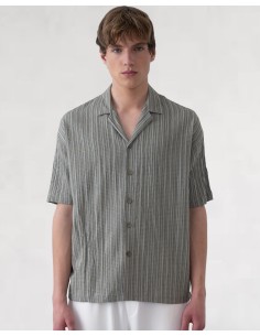 Chemise fine en toile rayée verte