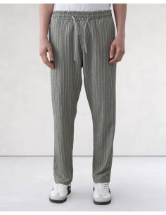 Pantalon fin en toile rayée vert