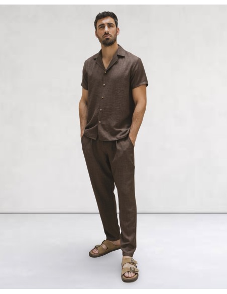 Ensemble pantalon chemisette ultra fluide marron