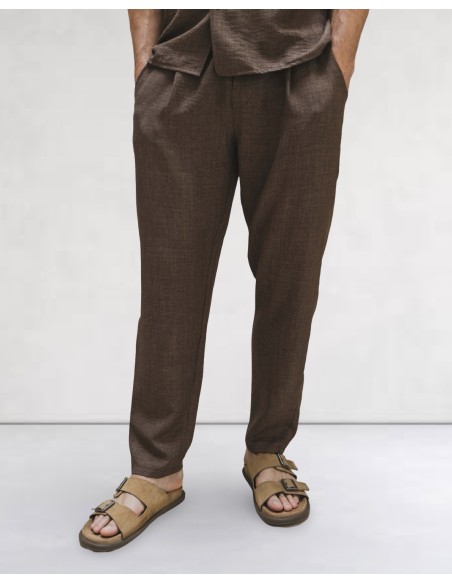 Ensemble pantalon chemisette ultra fluide marron