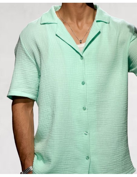 Ensemble vert d'eau gaz de coton Short et Chemisette