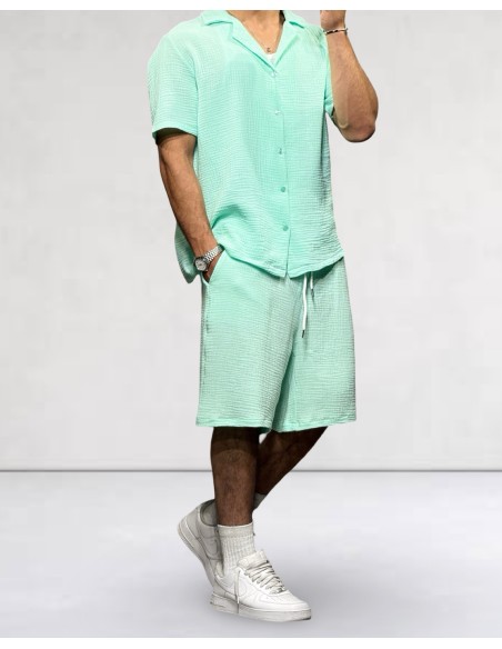 Ensemble vert d'eau gaz de coton Short et Chemisette