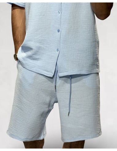 Ensemble bleu ciel gaz de coton Short... Ensemble bleu ciel gaz de coton Short...