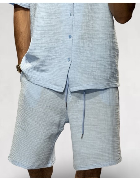 Ensemble bleu ciel gaz de coton Short et Chemisette