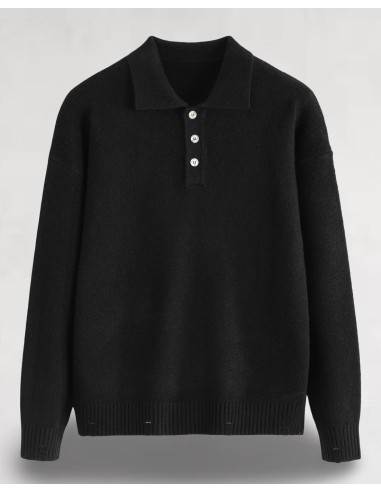Polo en maille col boutonné uni noir