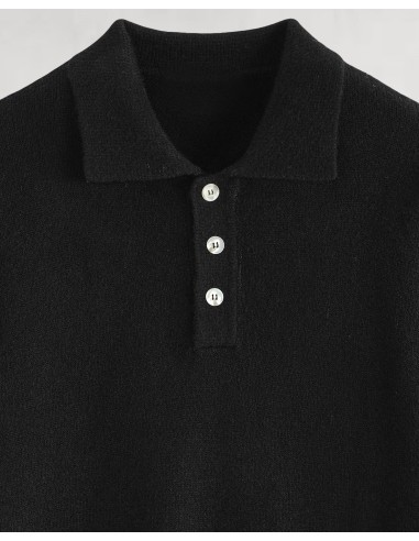 Polo en maille col boutonné uni noir