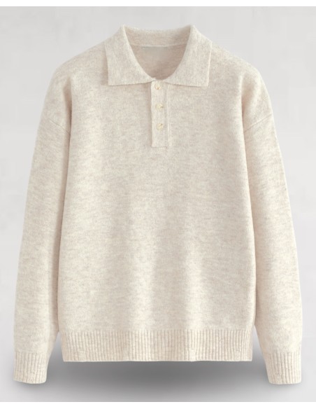 Polo en maille col boutonné uni beige